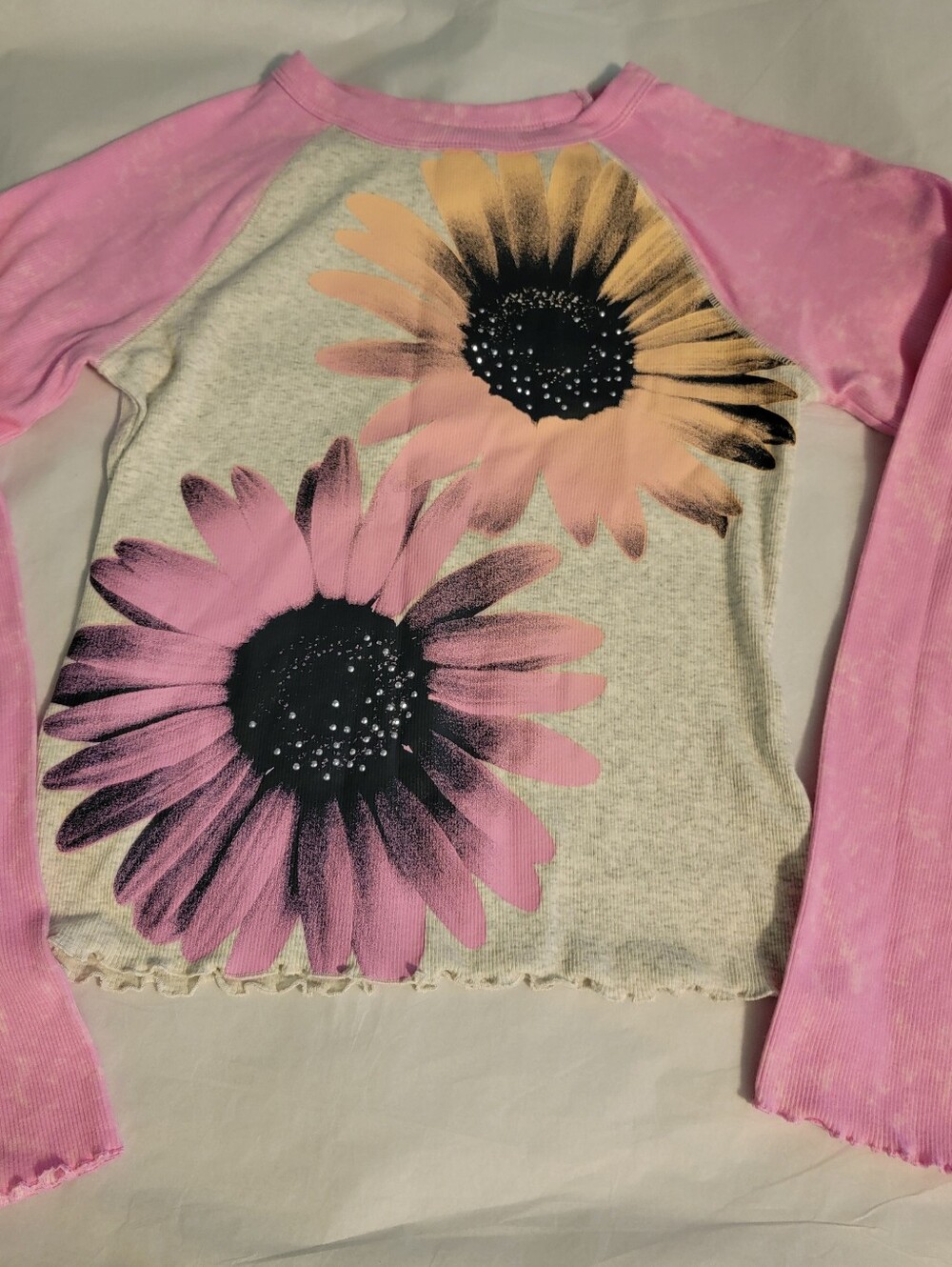 SO Pink Raglan Long-Sleeve Top with Floral Print